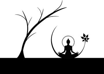 Buddha mit Blume und Baum