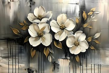 Abstract minimalistisch schilderij van witte bloemen van De Muurdecoratie