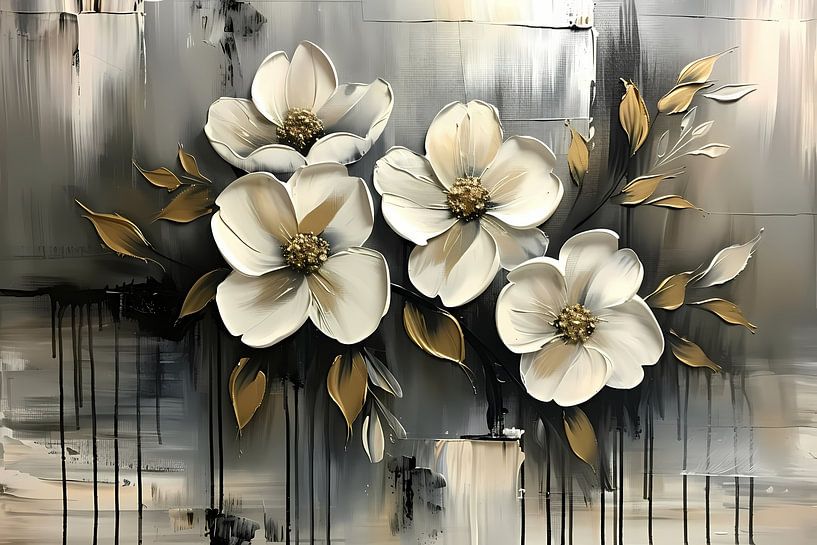 Abstract minimalistisch schilderij van witte bloemen van Art & Soul Creations