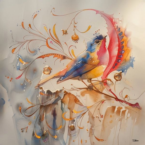 Aquarell eines Vogels von Gelissen Artworks