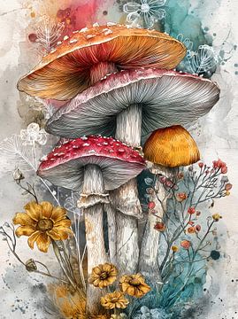 Mushrooms floral art 7 by JBJart Justyna Jaszke