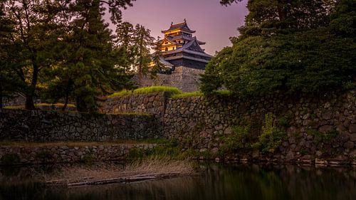 Matsue-jo at Nightfall: Light and Shadow on the Moat by Teun Ruijters