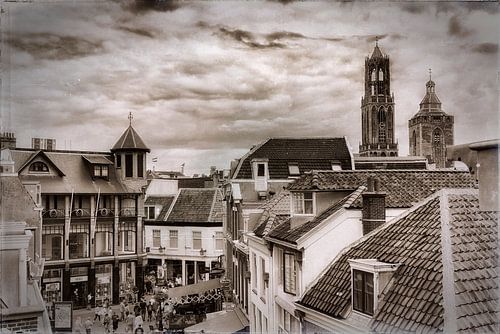 Oude stad Utrecht in zwartwit