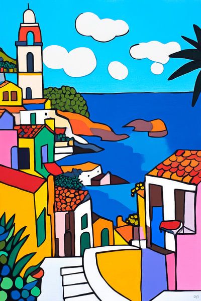 Colourful coastal town by Poster Art Shop