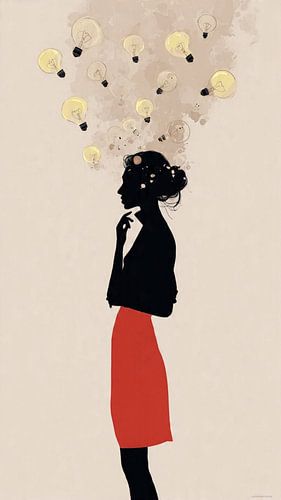 Graphic Silhouette of a Woman with Lamps