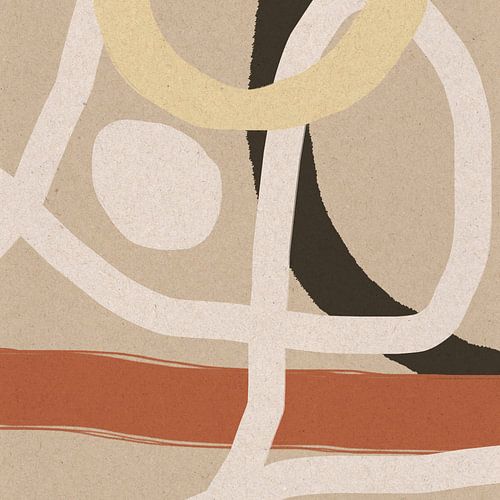 Modern abstract schilderij organische lijnen en vormen terra, beige