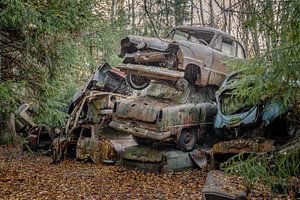 Rostige Hinterlassenschaften im Wald - Autofriedhof in Schweden