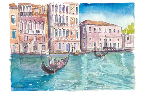 Venice Italy Gondola Scene on Canal Grande between Salute and Museum