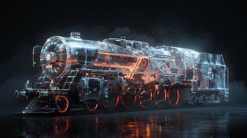 Mechanische Glans: Transparante Stoomlocomotief in Lijnkunst