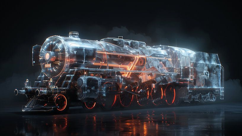 Mechanical Gloss : Locomotive à vapeur transparente dans l'art linéaire par Artz by Mr.JAi
