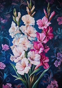 Gladiolen | Weiße und rosa Blumen