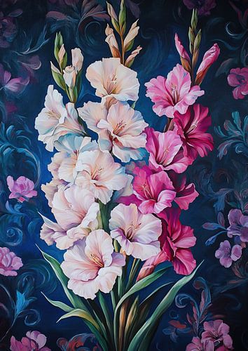 Gladiolen | Weiße und rosa Blumen