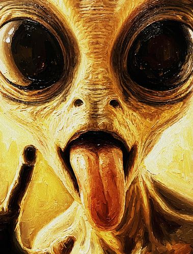 Olieverfschilderij met textuur Alien - Surrealistisch Fantasy Sci-Fi Portret