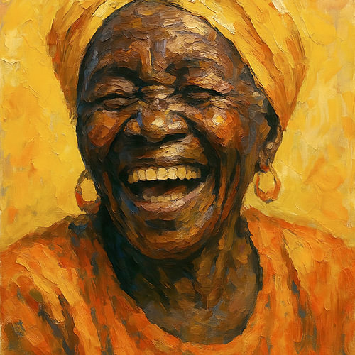 Lach van het leven (portret oude Afrikaanse oma schaterlachend vrolijk energie warmte levensvreugde)
