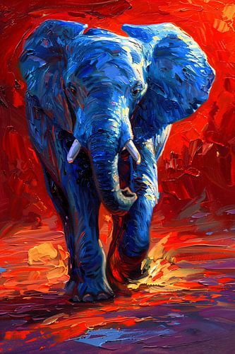 Expressief olifant schilderij in felle kleuren