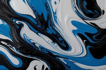 Art liquide abstrait en bleu et noir sur De Muurdecoratie