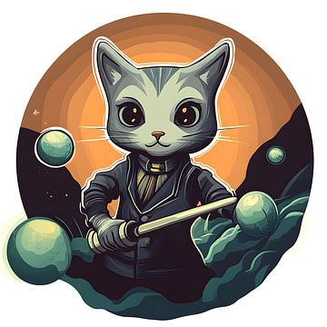 Kosmisch biljart - Katachtig meesterbrein van Vythryd Arts