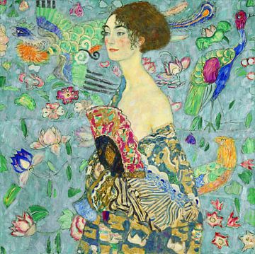 Dame met een waaier, Gustav Klimt (vroege dauw, digitaal aangepast)