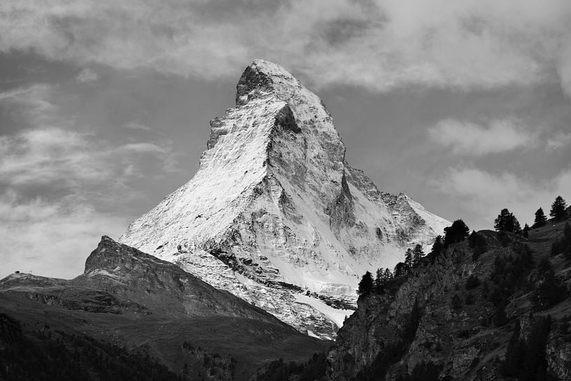 Matterhorn in schwarz-weiß von Menno Boermans