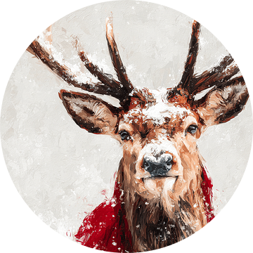 Winterhert in Rood – Expressieve Olieverf Illustratie