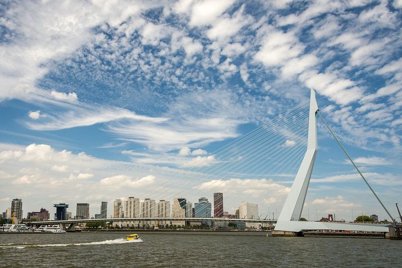 Erasmus bridge with a beautiful blue sky with white clouds above it - Netherlands by Jolanda Aalbers
