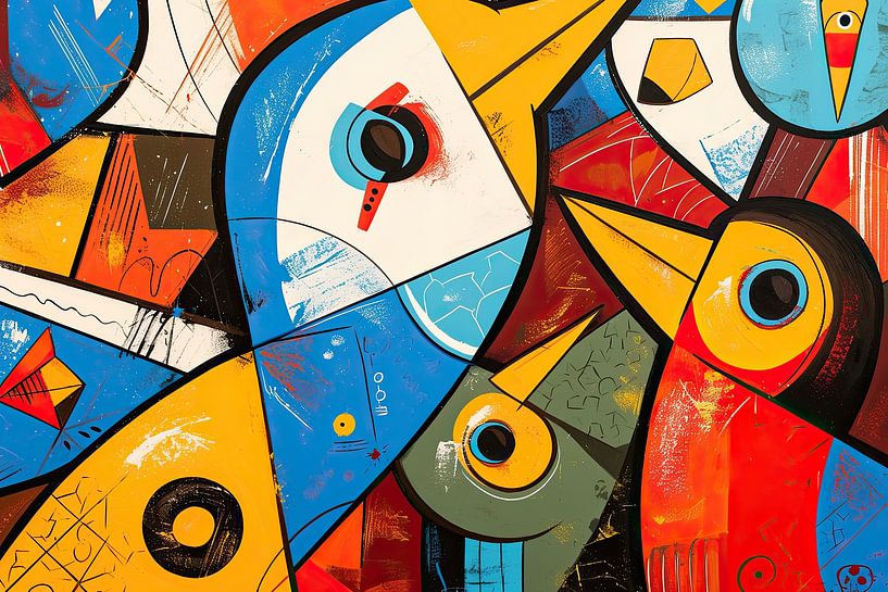 Cinq oiseaux | Paysages ornithologiques géométriques par OMG Art
