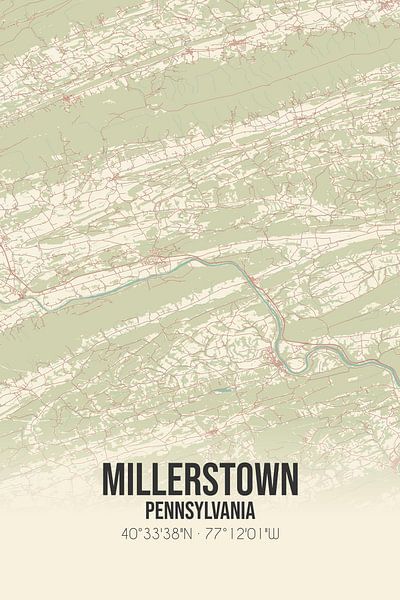 Vintage landkaart van Millerstown (Pennsylvania), USA. van Stad & Wand
