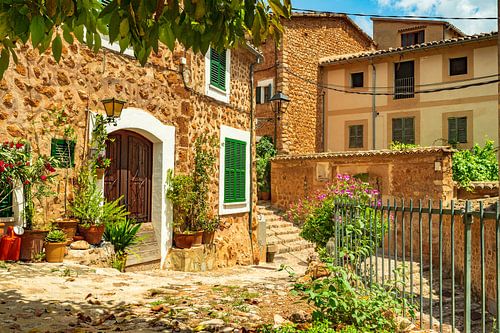 Idyllic view of old rustic mountain village Fornalutx, Mallorca Spain