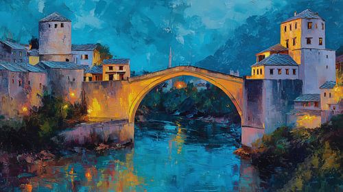 Mostar brug bosnië in de nacht abstract panorama