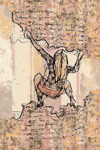 The climb to the summit – a coloured sketch in shades of pink, orange and beige