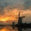 Windmolen bij zonsondergang panorama artistiek van TheXclusive Art