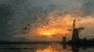 Windmühle bei Sonnenuntergang Panorama künstlerisch