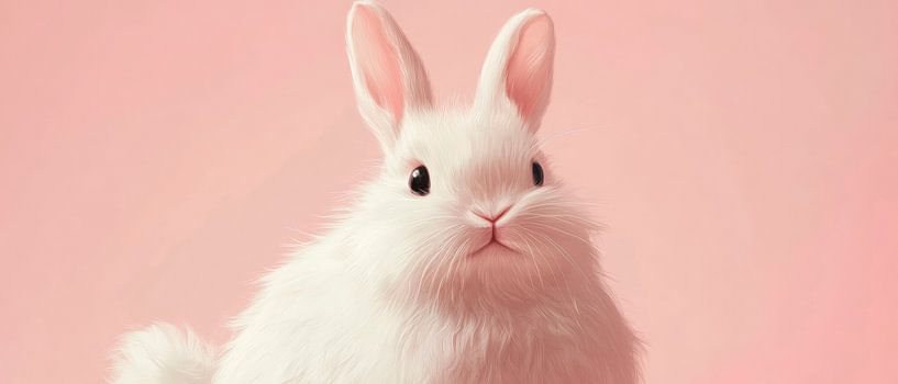 Weißes Kaninchen vor zartem Hintergrund von Poster Art Shop