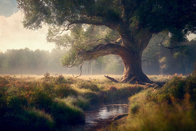 Forest stream in morning light by Peet de Rouw