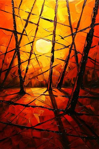 Kleurrijke abstracte zonsondergang met bomen