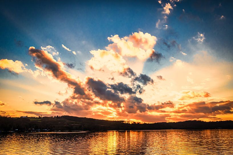 Sunset and cloud formation at the Baldeneysee in Essen Ruhr area by Dieter Walther