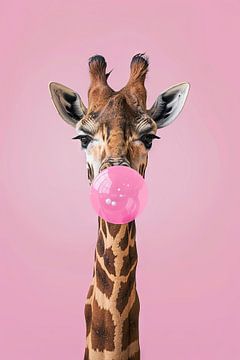 Giraffe met kauwgom Pop Art van Poster Art Shop