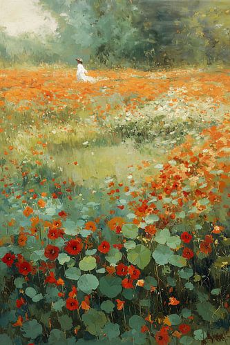 Dame in Nasturtium Tuin no.5