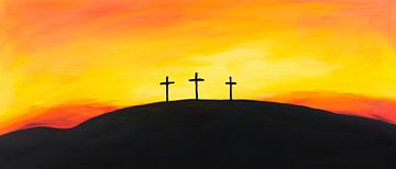 Drie kruizen in de zonsondergang van Poster Art Shop