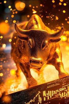 Gouden Stier met Bitcoin-grafiek van Poster Art Shop