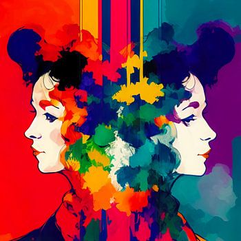 Two sisters, abstract digital painting