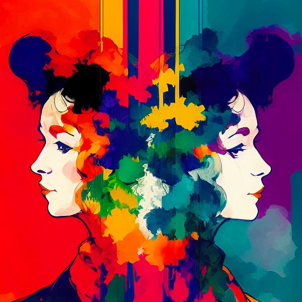 Zwei sisters, abstrakte digitale Malerei von Mariëlle Knops, Digital Art