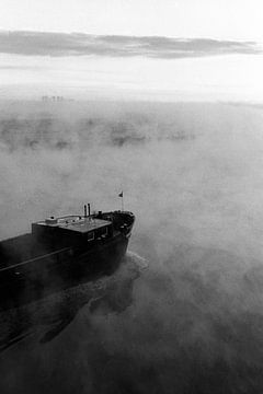 Barge in fog on the IJssel near Kampen by Martin Hendriks