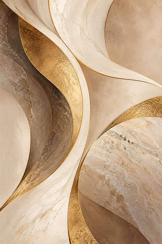 Abstrakte Marmorkunst mit beigen und goldenen Formen