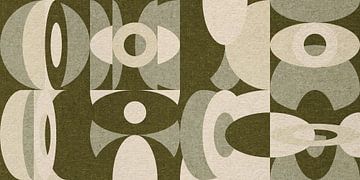 Abstrakte industrielle Geometrie im Bauhaus-Stil in Pastellgrün, Beige, Schwarz II von Dina Dankers