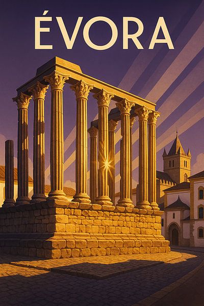 Évora Romeinse Tempel Art Deco Poster van Travel Shop