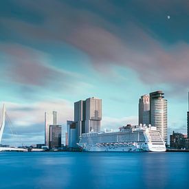 De skyline van Rotterdam met cruiseschip van Miranda van Hulst