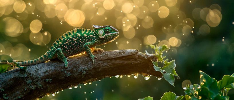 Colourful chameleon on a branch by Poster Art Shop