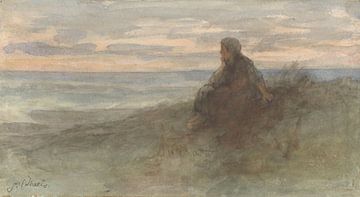 Zittende vrouw op een duin bij de zee, Jozef Israëls