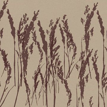 Gras in bruin op beige. Moderne botanische kunst. van Dina Dankers